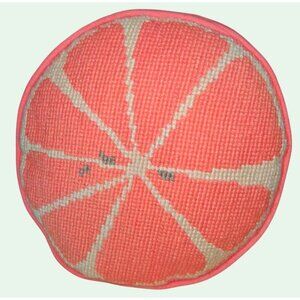 Vintage Orange Velvet Round Pillow Mid Century 15"x3" Woven Citrus